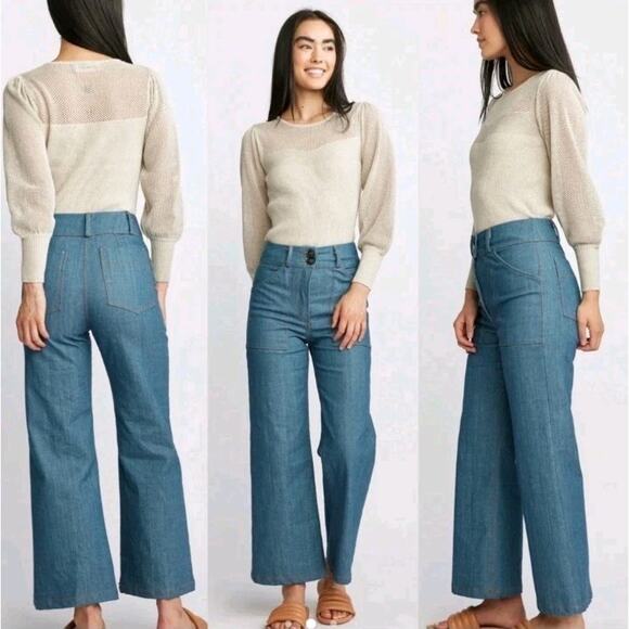 Self Contrast Aria High Waist Denim Pants Jeans Made in USA Blue Size M - Picture 1 of 13